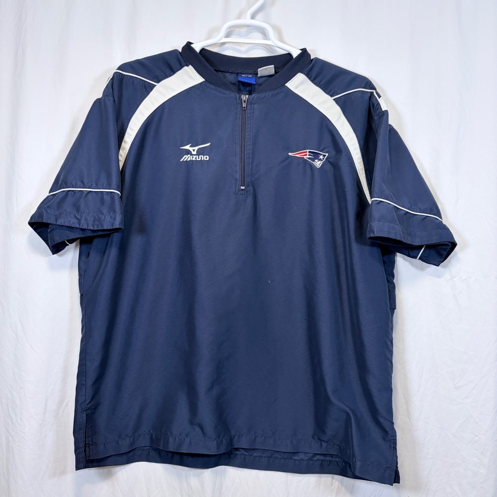 Mizuno New England Patriots Quarter Zip Windbreaker Navy Blue Short Sleeve Large